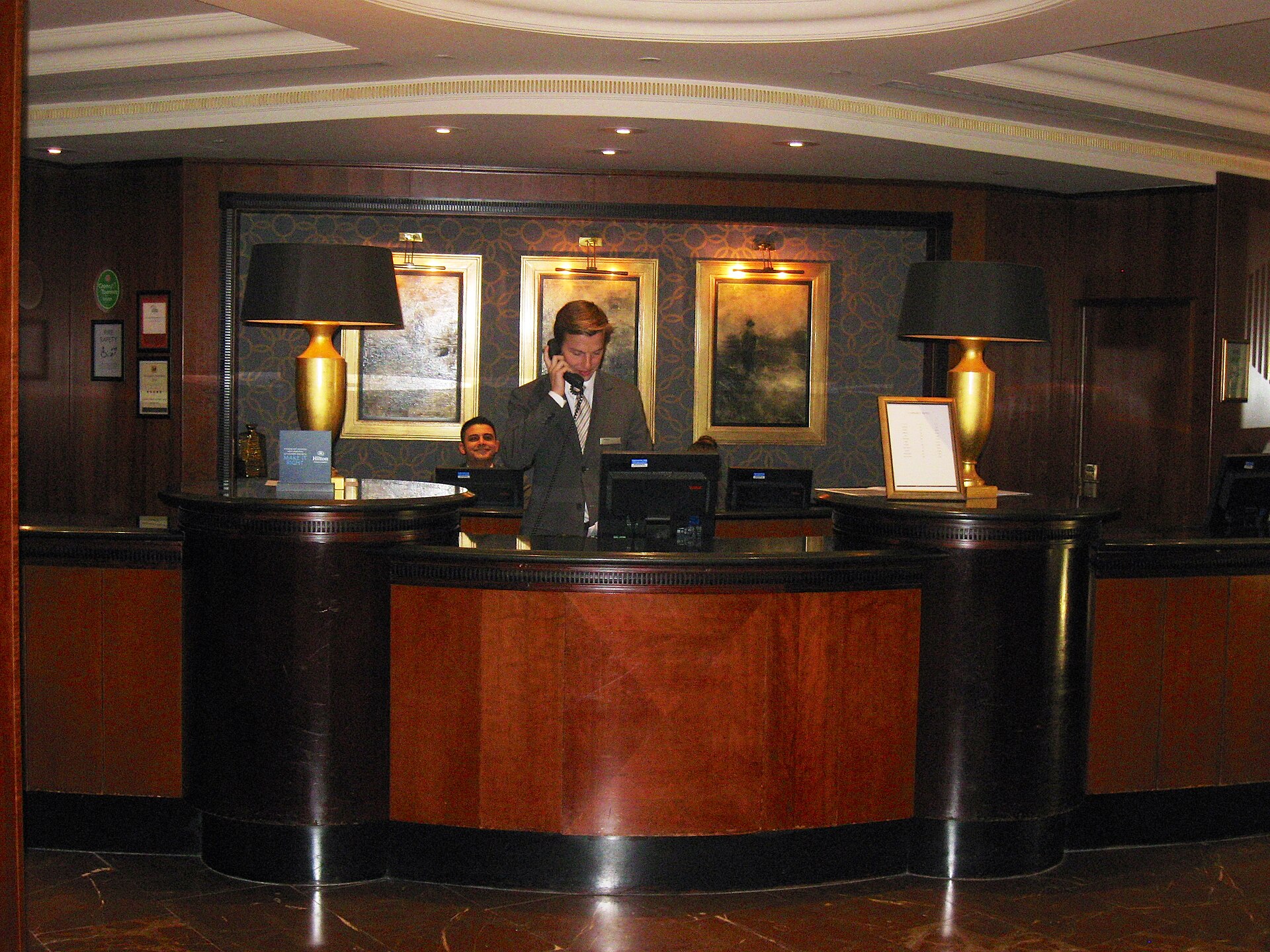 Reception desk and lobby at London Hilton on Park Lane